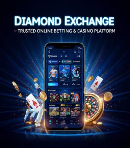 Diamond Exchange app interface with live sports, casino games, and secure online betting platform on mobile