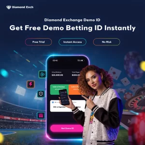 "Diamond Exchange demo ID banner with free betting account, mobile app interface and instant access concept"