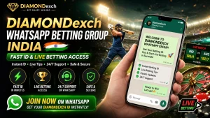 Diamondexch WhatsApp Betting Group India banner with instant betting ID and live betting access