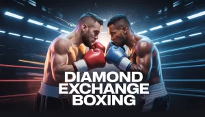 Diamond Exchange Boxing banner with two fighters in action, glowing arena, bold graphics, and live boxing game theme with fast access features