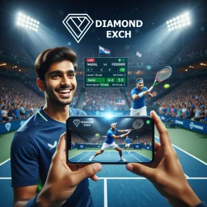 User watching live tennis match on mobile with real-time score and stats on Diamond Exchange tennis platform