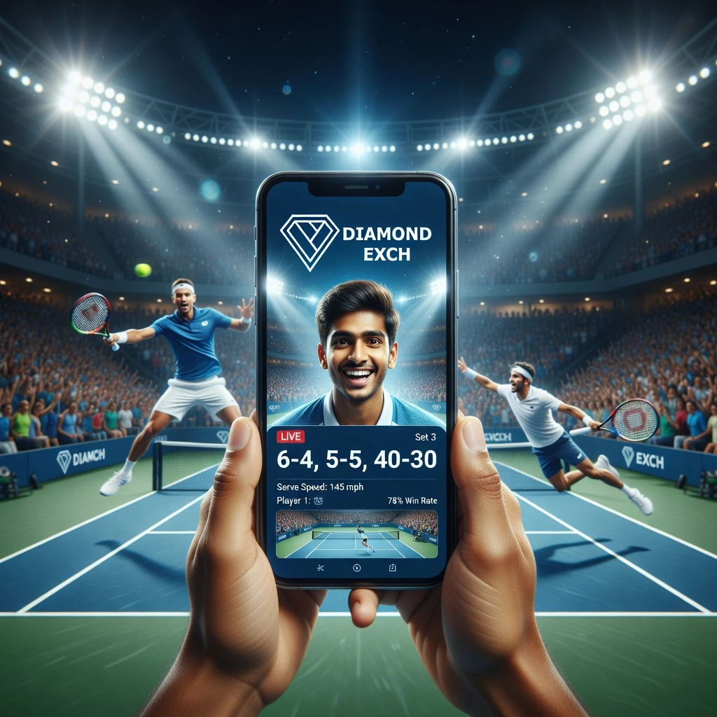 Diamondexch tennis game interface showing live tennis match with score updates