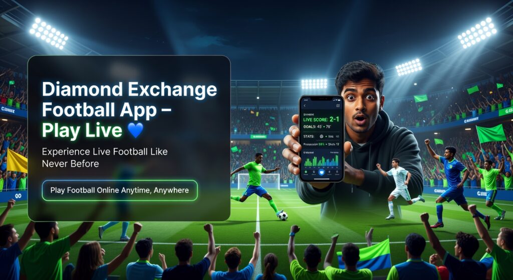 User using mobile app to watch live football match with real-time score and stats on Diamond Exchange football app